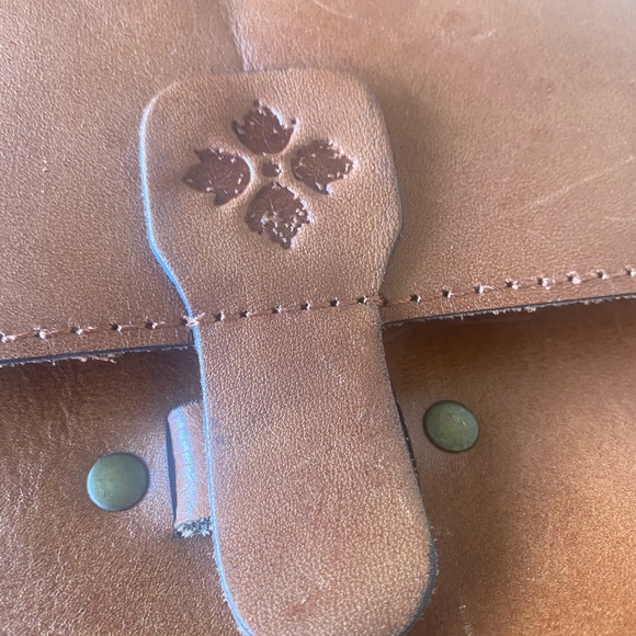 Patricia Nash Tan Italian Leather Studded Messenger Bag with Denim Accents - Picture 11 of 14